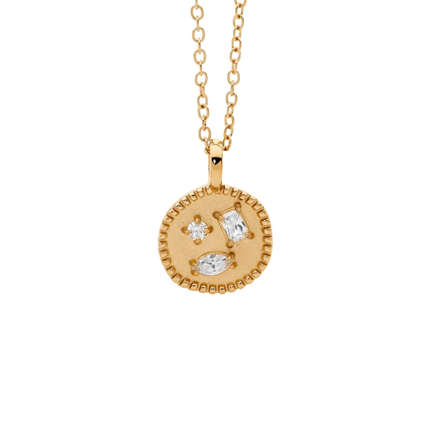 Gold Plated Multi Stone Disc Pendant_0